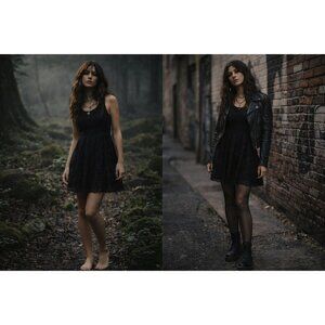 Sheer Free People XS Women Black Lace Witchy Vamp Mini Dress Whimsygoth